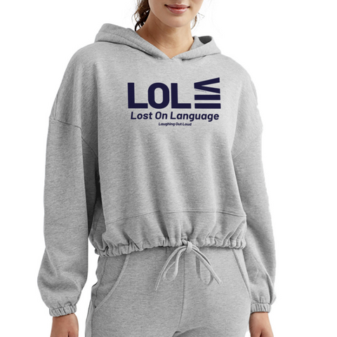 LOL Blue Acro Cropped Hoodie - heather gray