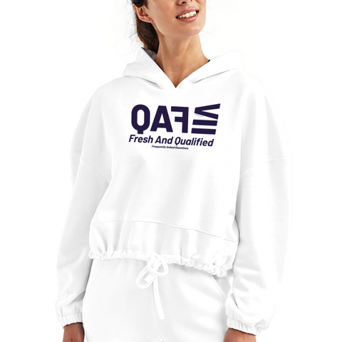 FAQ Blue Acro Cropped Hoodie - white