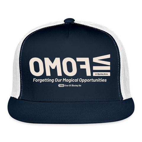 FOMO Beige Acro Trucker Hat - navy/white