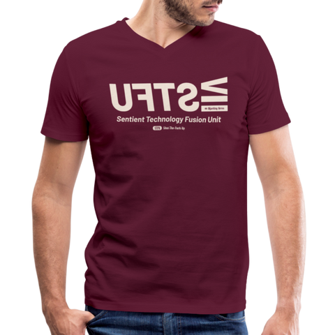 STFU Beige Logo B&C V Neck - maroon