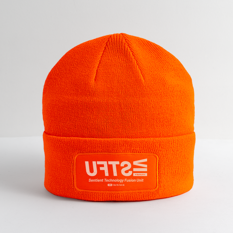 STFU Beige Acro Beanie - neon orange