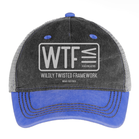 WTF Trucker Hat - washed blue / silver