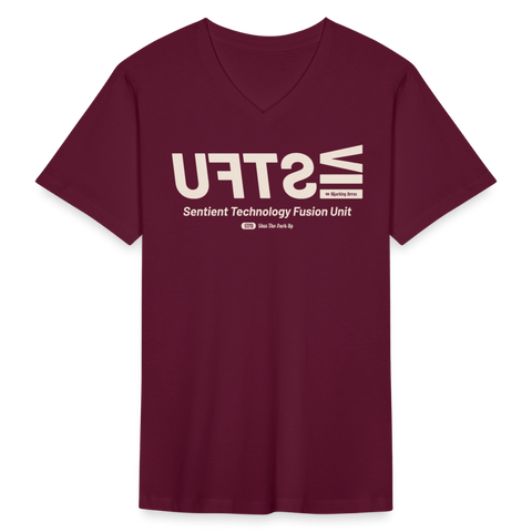 STFU Beige Logo B&C V Neck - maroon